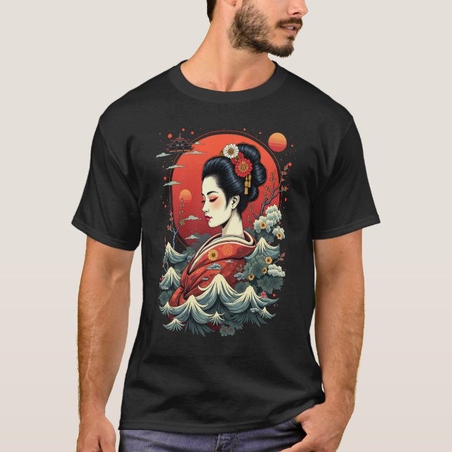 Camiseta Elegante Tee De Arte Geisha Japonês (Frente)