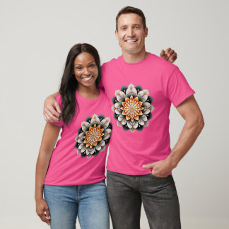Camiseta Elegante Vermelho, Azul e Creme Mandala Flower Des