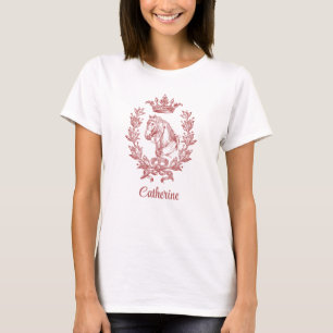 Camiseta Elegante Vintage Red Horse Laurel Crown Name