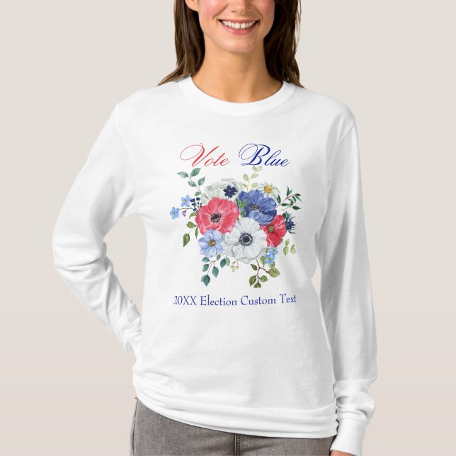 Camiseta Elegante VOTO Democrático BLUE Womens Floral (Frente)