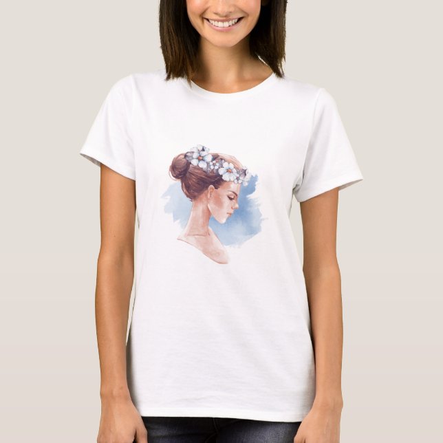 Camiseta Elegante Watercolor Girl (Frente)