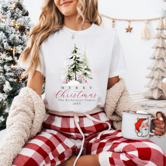 Camiseta Elegantes Pinheiros em Aquarela Natal Personalizad