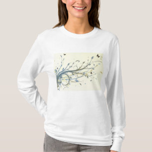 Camiseta Elegantes Redemoinhos Florais Azuis e Dourados com