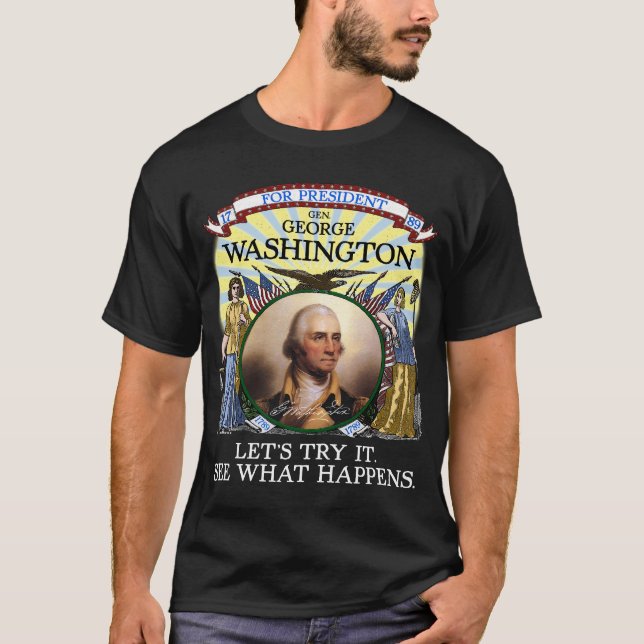Camiseta Eleição 1789 de George Washington (escura) (Frente)