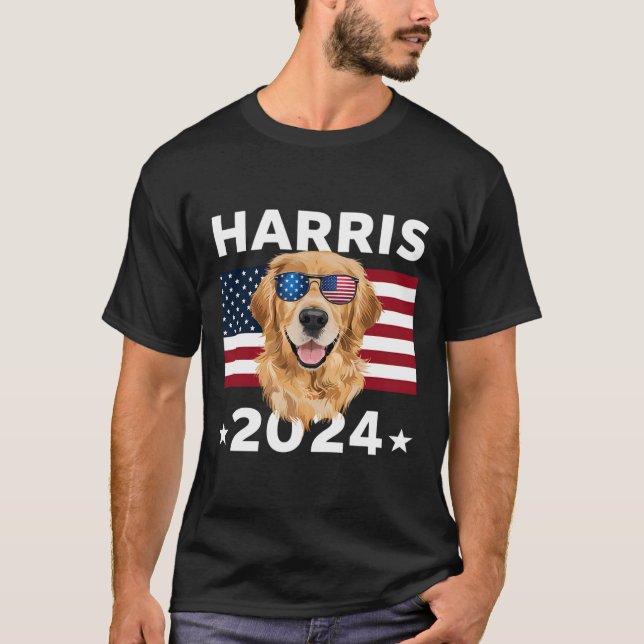 Camiseta Eleição Kamala Harris 2024 Ouro Retriever Dog U (Frente)