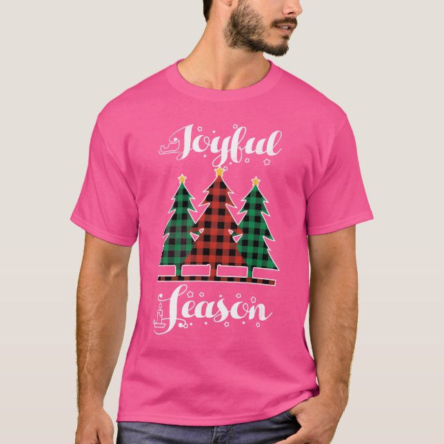 Camiseta Elemento de Natal Joyful Season Xadrez Natal b (Frente)