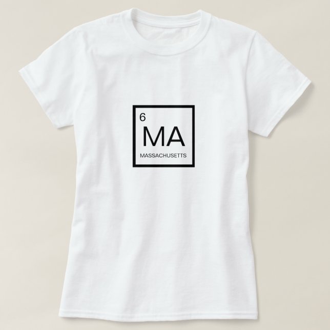 Camiseta Elemento Periódico de Mesa de Massachusetts (Frente do Design)