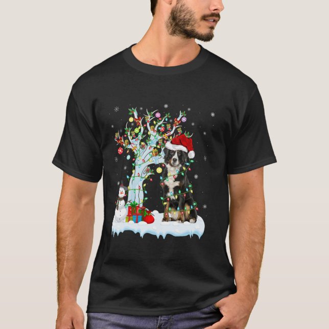 Camiseta Elemento Xmas Iluminação Da Árvore Bernese Mountai (Frente)