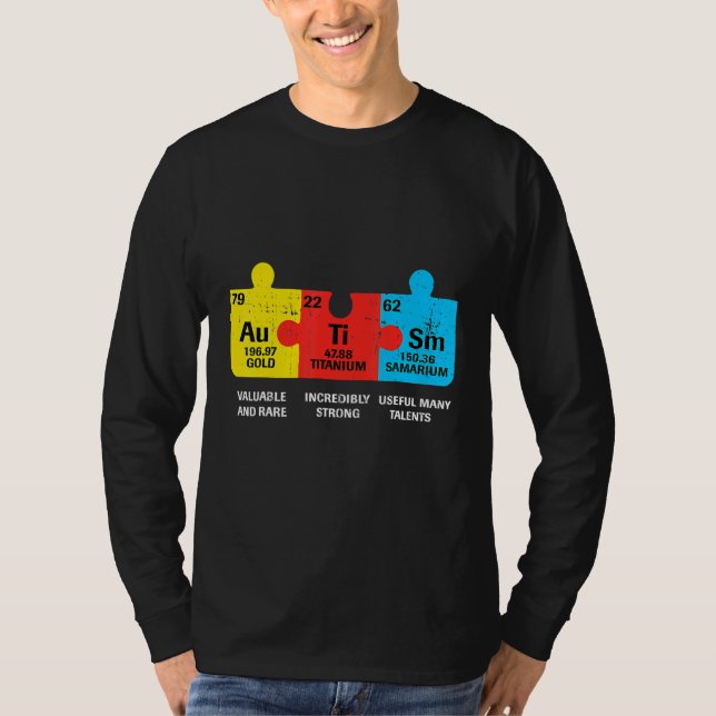 Camiseta Elementos Autismo Sensibilização Periódica da Mesa (Frente)