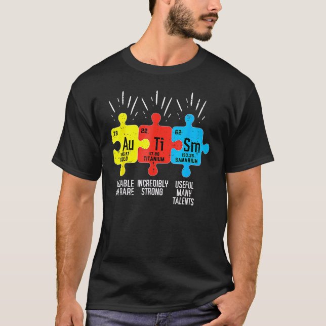 Camiseta Elementos Autismo Sensibilização Periódica da Mesa (Frente)