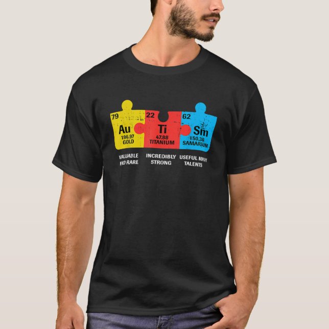 Camiseta Elementos Autismo Sensibilização Periódica da Mesa (Frente)