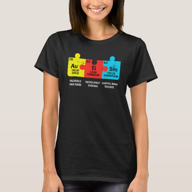 Camiseta Elementos Autismo Sensibilização Periódica da Mesa (Frente)