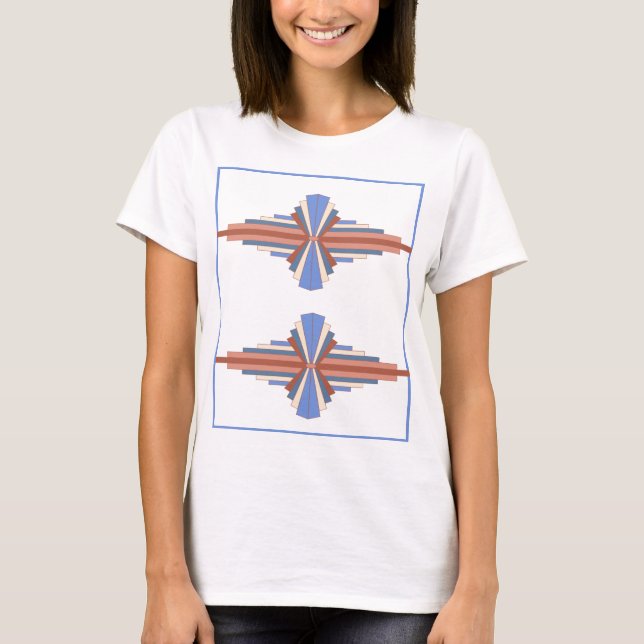 Camiseta Elementos de arte deco em ouro rosa e azul (Frente)