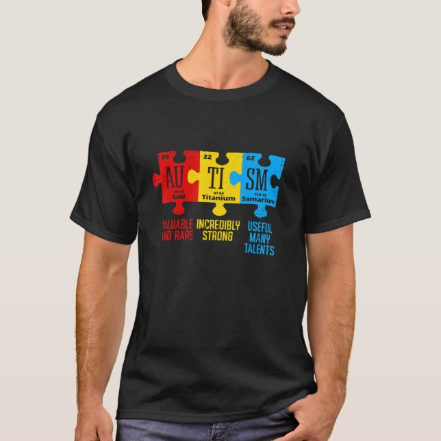 Camiseta Elementos de consciência do autismo Mesa periódica (Frente)