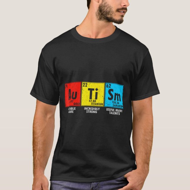 Camiseta Elementos de Conscientização do Autismo Tabela Per (Frente)