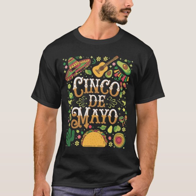 Camiseta Elementos de Festa Divertidos do Cinco De Mayo (Frente)