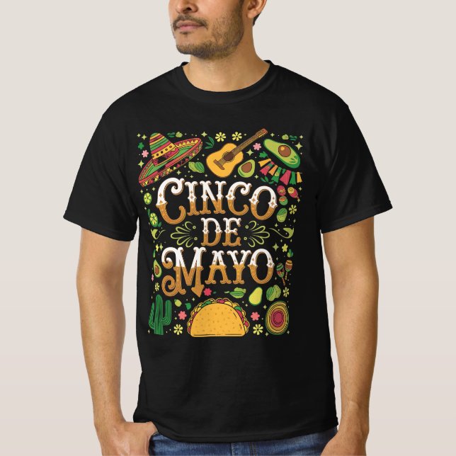Camiseta Elementos de Festa Divertidos do Cinco De Mayo (Frente)