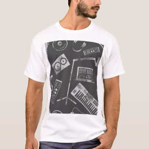 Camiseta Elementos de música: vintage com tela de fundo con