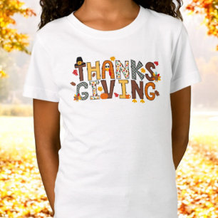 Camiseta Elementos Festivos de Ação de Graças com Padrões