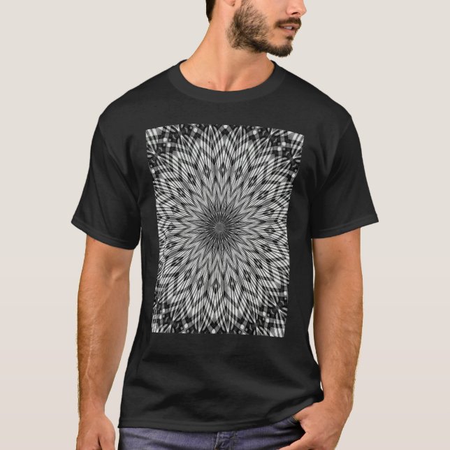 Camiseta Elementos Florais Cinzas de Padrão Monotone Geomét (Frente)