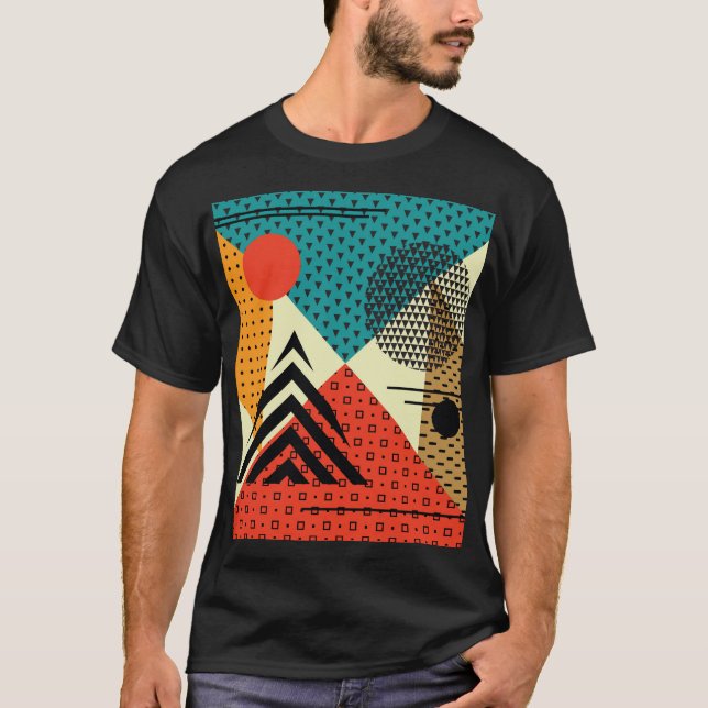 Camiseta Elementos Geométricos Trendy, Estilo Retroativo. (Frente)