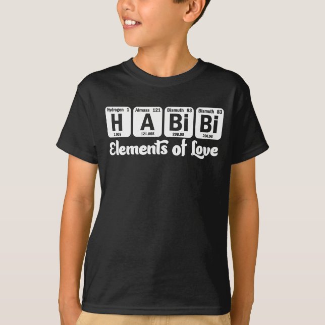 Camiseta Elementos Habibi do Amor Palavra Árabe Periódica d (Frente)