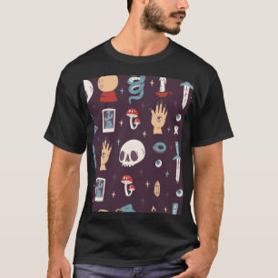 Camiseta Elementos mágicos: crânio, tarot sem soldadura