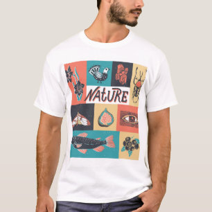 Camiseta Elementos Natureza, Ícones de Estilo Retroativo.