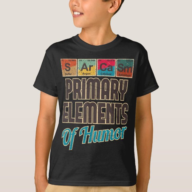 Camiseta Elementos Primários do Sarcasmo do Humor - Química (Frente)