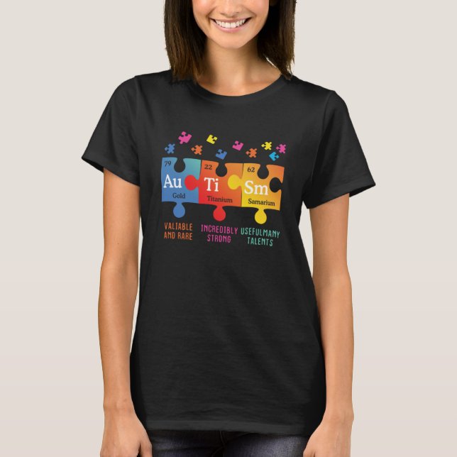 Camiseta Elementos Químicos Quebra-cabeça de Consciência Au (Frente)