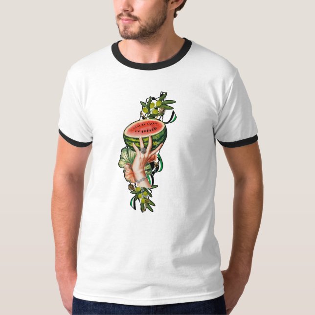 Camiseta Elementos tradicionais da Palestina no mapa palest (Frente)