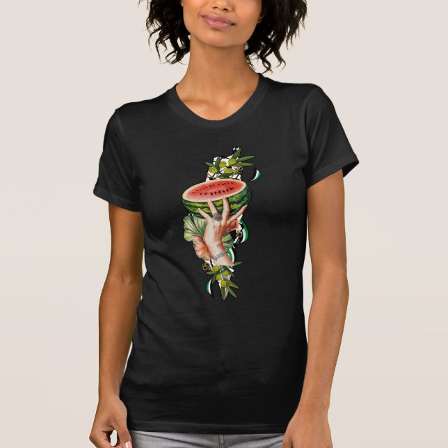 Camiseta Elementos tradicionais da Palestina no mapa palest (Frente)
