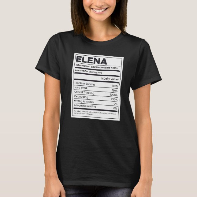 Camiseta Elena Nutrition Information Problem Solving Duro W (Frente)