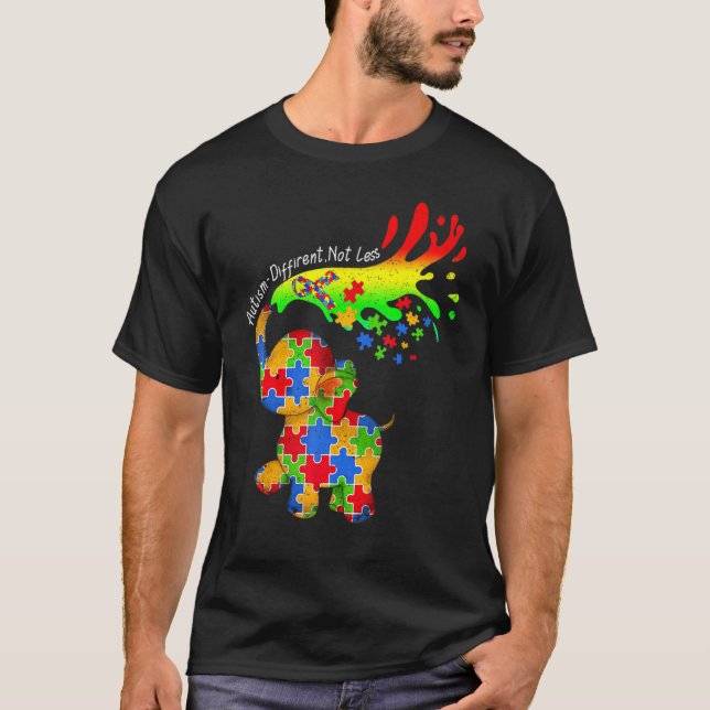 Camiseta Elephant Autism Different Not Less Be Kind Puzzle  (Frente)