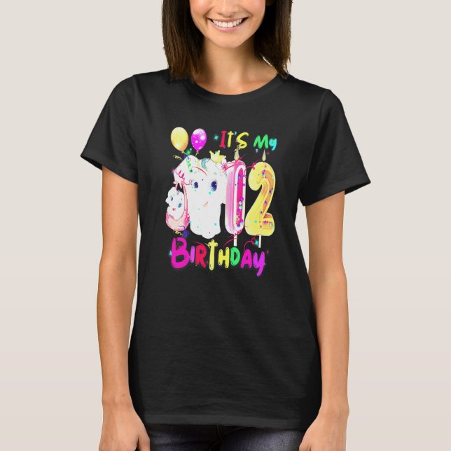 Camiseta Elephant Birthday It's My 12th Birthday Girls Elep (Frente)