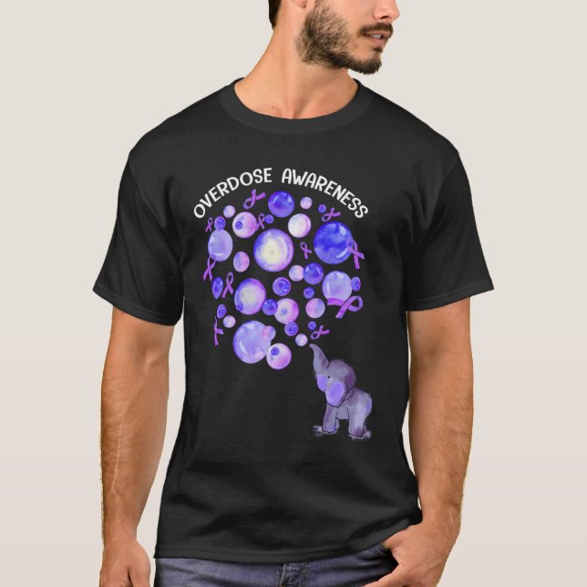 Camiseta Elephant Blowing Up Purple Balloons Overdose Aware (Frente)