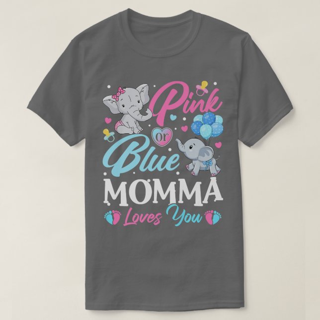 Camiseta Elephant Blue Pink Momma ama Você Gravidez Revea (Frente do Design)