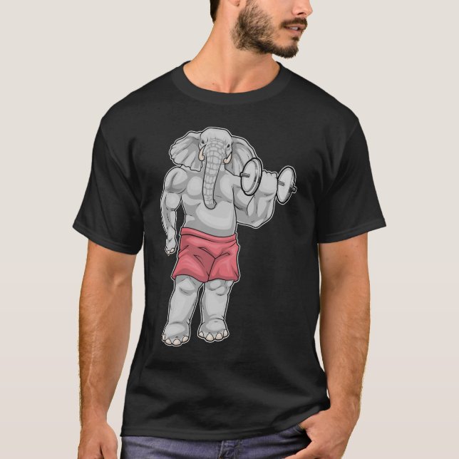 Camiseta Elephant Bodybuilder Dumbbell Bodybuilding (Frente)