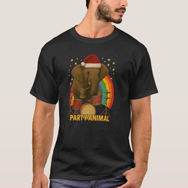 Camiseta Elephant Drummer PARTY ANIMAL Rainbow Edition (Frente)