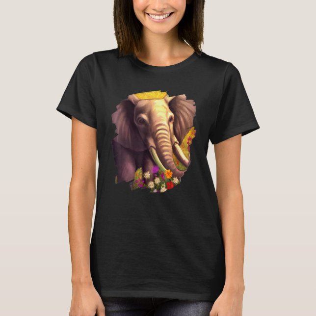 Camiseta Elephant Flowers Cute Painting Flower Elephant (Frente)