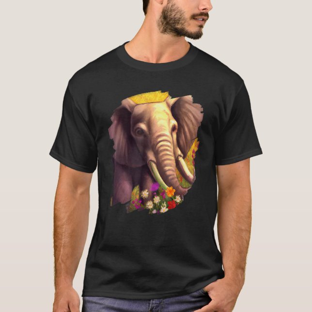 Camiseta Elephant Flowers Cute Painting Flower Elephant (Frente)