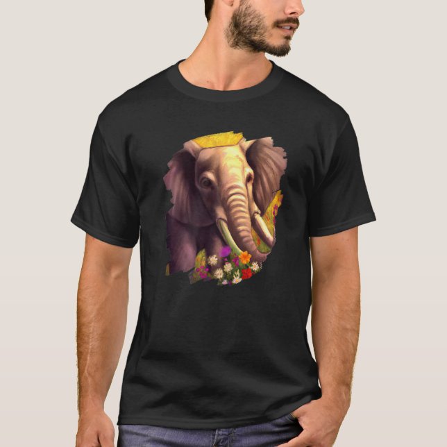 Camiseta Elephant Flowers Cute Painting Flower Elephant  1 (Frente)