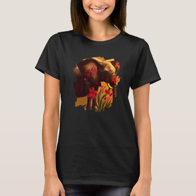 Camiseta Elephant Flowers Cute Painting Flower Elephant  3 (Frente)