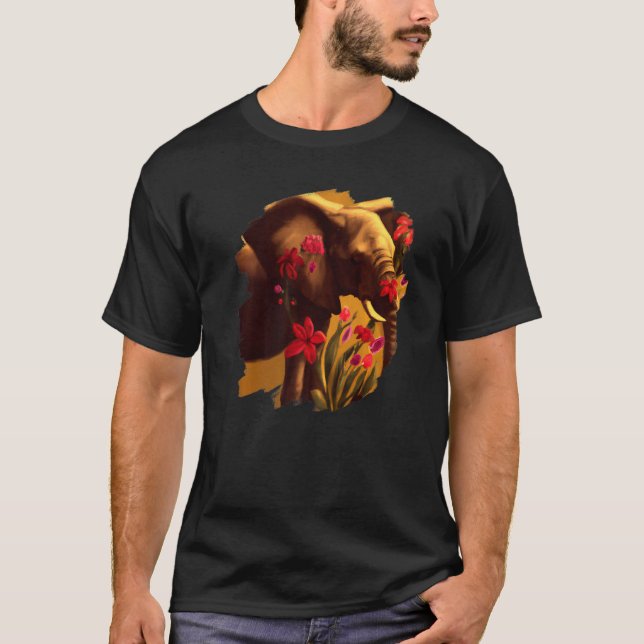 Camiseta Elephant Flowers Cute Painting Flower Elephant  3 (Frente)