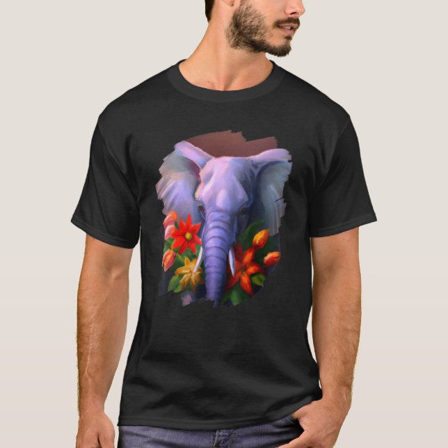 Camiseta Elephant Flowers Cute Painting Flower Elephant 3 (Frente)