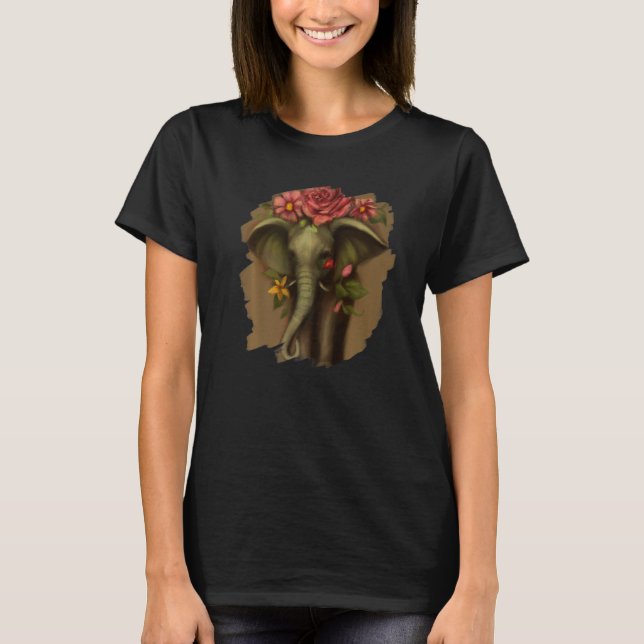 Camiseta Elephant Flowers Cute Painting Flower Elephant  4 (Frente)