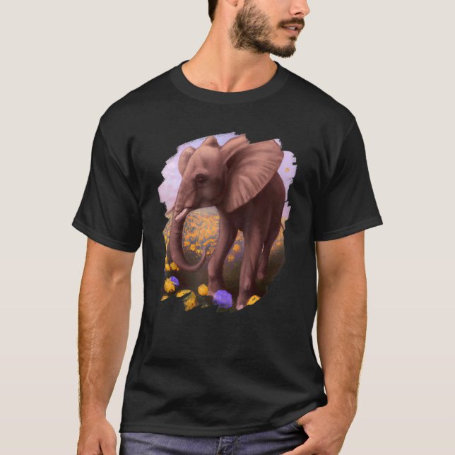 Camiseta Elephant Flowers Cute Painting Flower Elephant 5 (Frente)