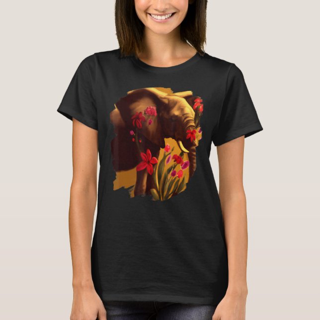 Camiseta Elephant Flowers Cute Painting Flower Elephant 6 (Frente)