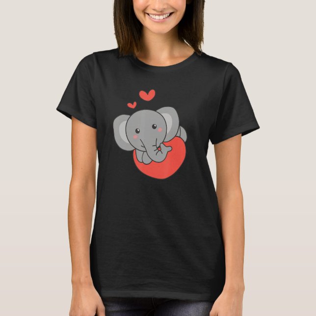Camiseta Elephant For Valentine s Day Cute Animals With Hea (Frente)