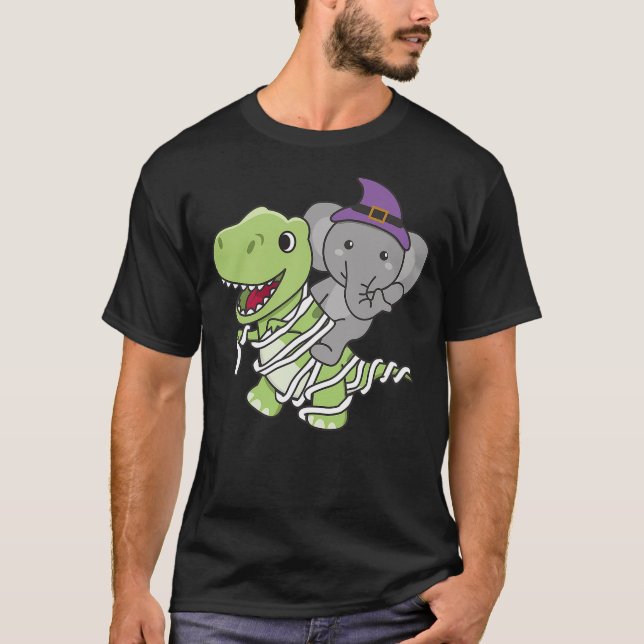 Camiseta Elephant Happy Halloween Mummy T-rex Elephant Hall (Frente)